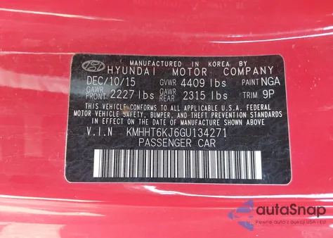 2016 Hyundai Genesis 3.8 Base z USA, uszkodzony, nr VIN KMHHT6KJ6GU134271